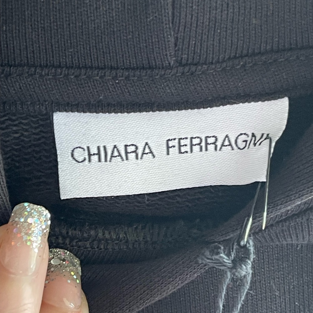 Chiara Ferragni NWT Black Cropped Hoodie with Flirting Beaded Wink Detail - Picture 4 of 14